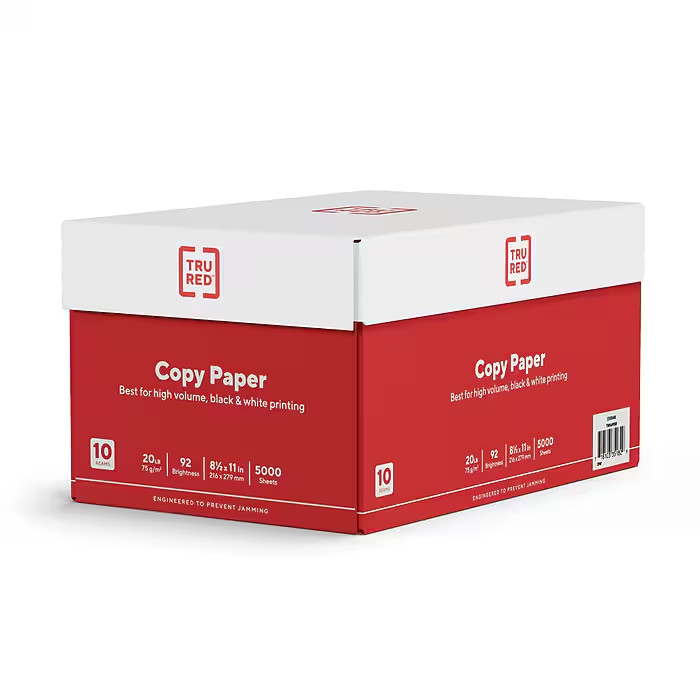 TRU RED 8.5″ x 11″ Copy Paper, 20 lbs., 92 Brightness, 5000 Sheets