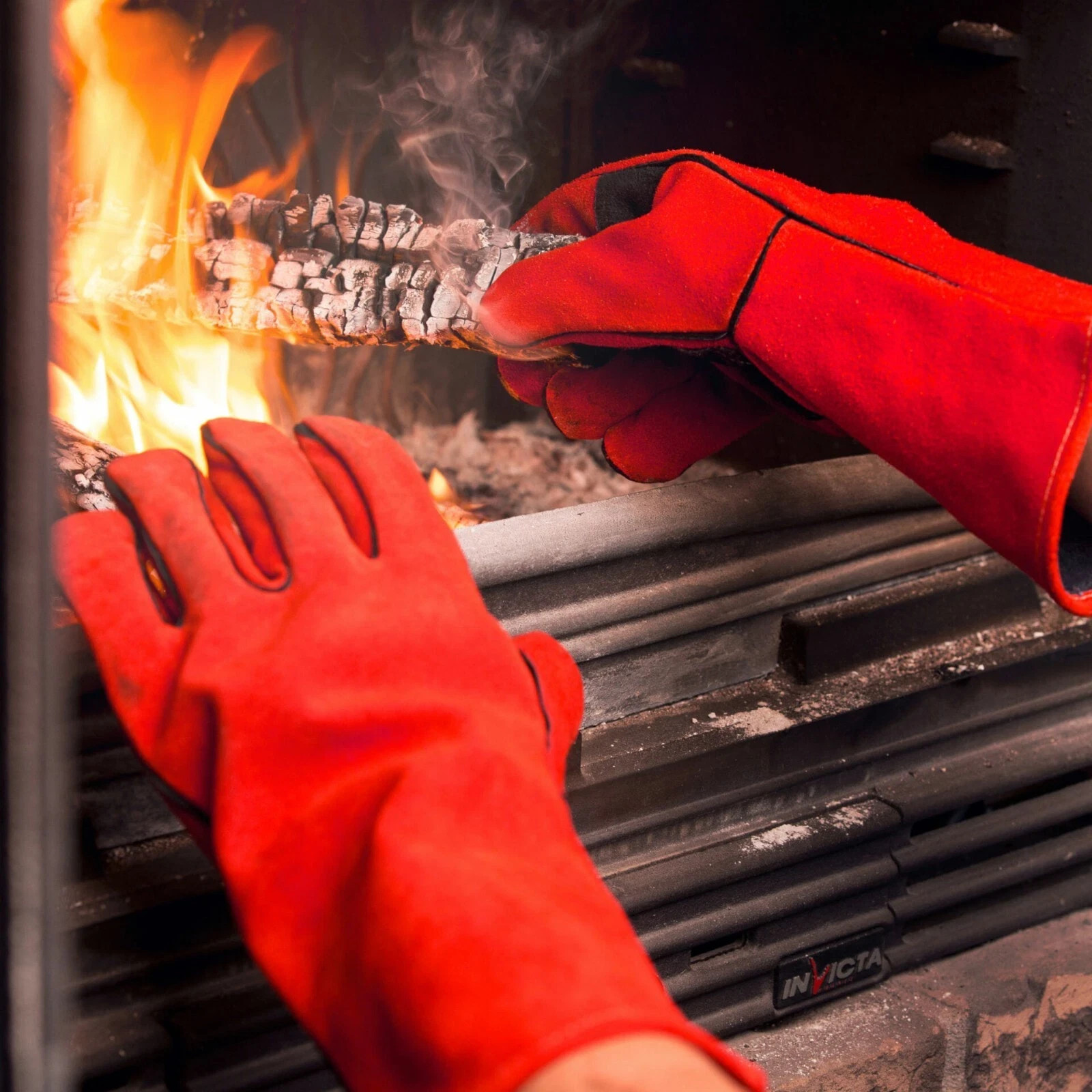 Welding Leather Red gloves Wood Burner Heat Resistant Gloves Stoves Fire