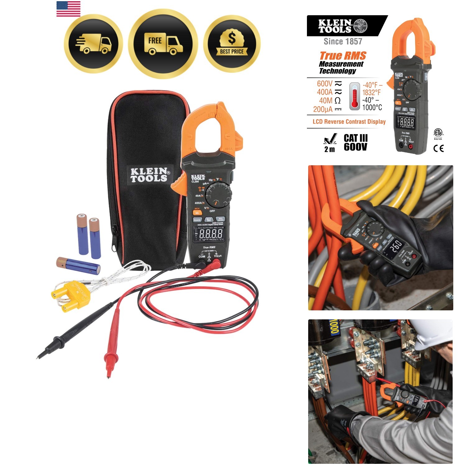 CL390 AC/DC Digital Clamp Meter, Auto-Ranging, 400 Amp, NCVT Tester, Hi-Viz L…