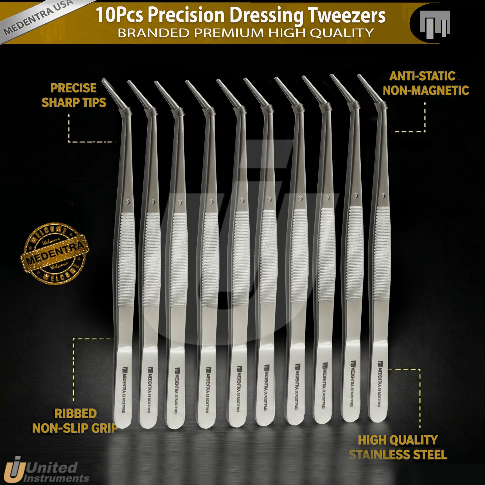 Medentra Utility Pick Up Universal Dental Dressing Tweezers Plier Lot of 10 Pcs
