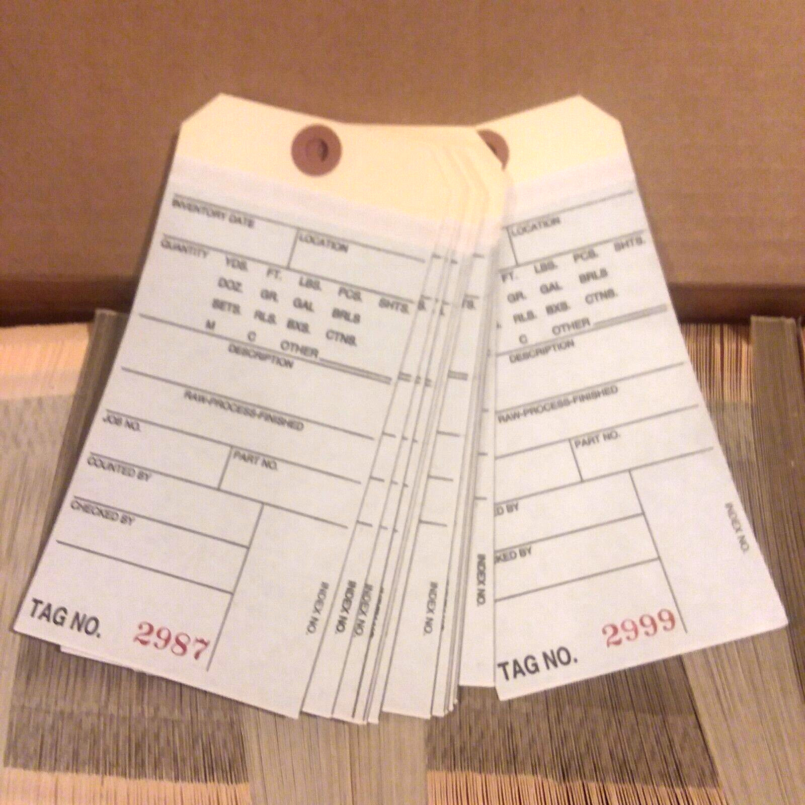 Box of 500 6 1/4″ x 3 1/8″ Inventory Tags 2-Part Carbonless 10 Pt #2500-2999