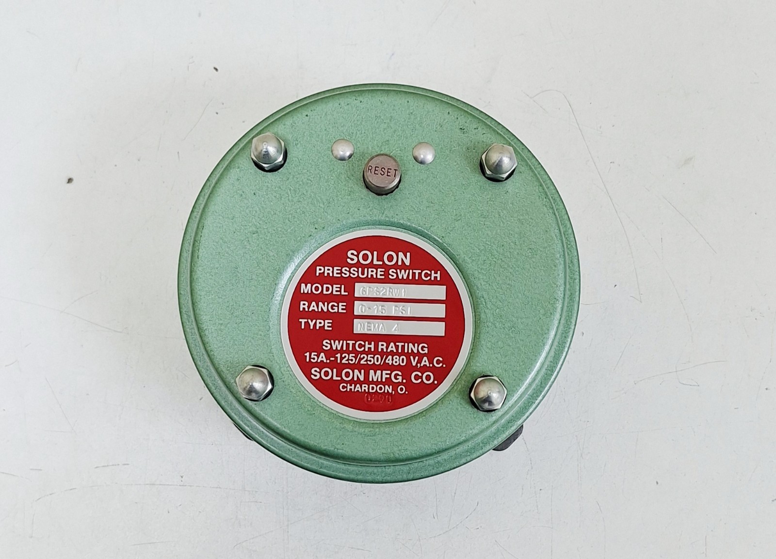 Solon 6PS2RW1 Pressure Switch 15A-125/250/480 VAC Range 0-15 PSI