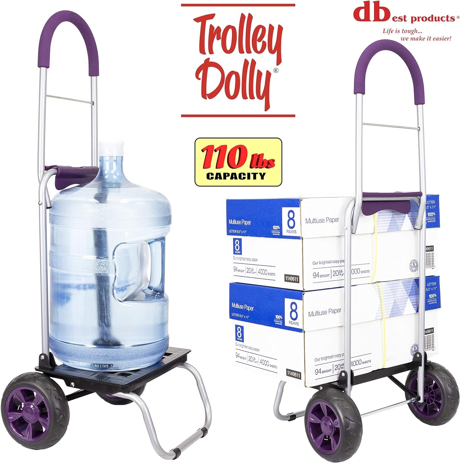Purple Foldable Shopping Cart with Wheels and Bag