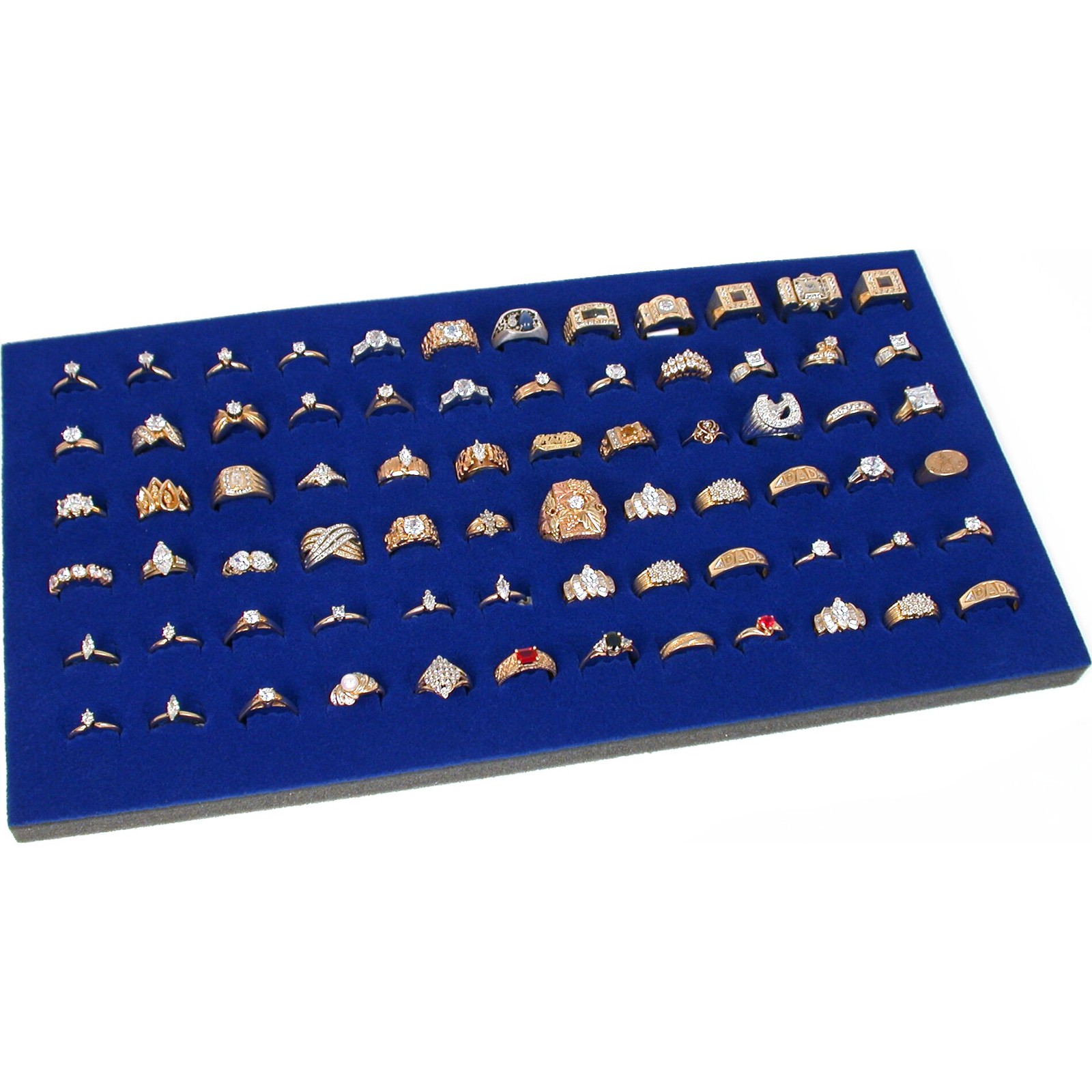 Black Jewelry Display Case (Single metal clasp) w/ Blue Foam 72-slot Display Pad