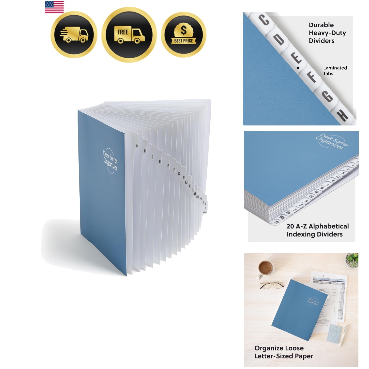 Expandable Office Desk File Sorter, Office Supplies, Alphabetic A-Z Desk Orga…