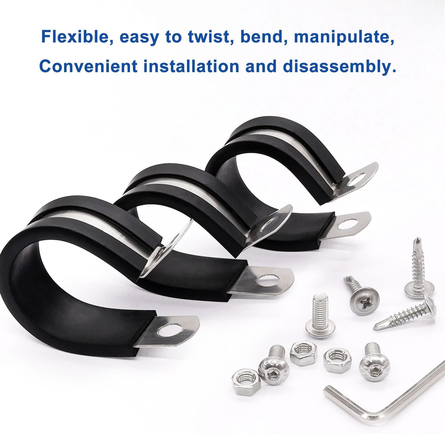 50PCS 3/8 Inch Cable Clamps 304 Stainless Steel Rubber Cushion Insulated Wire Cl