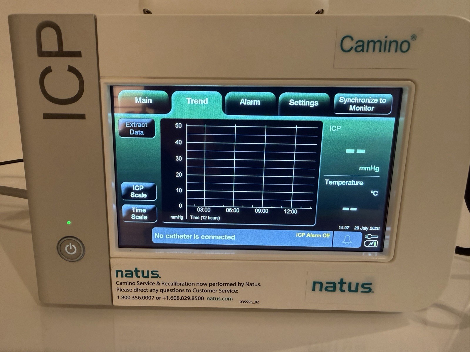 Natus Camino Integra CAM02 ICP Monitor, CAMCABL, And MONPWR ac Power Adapter