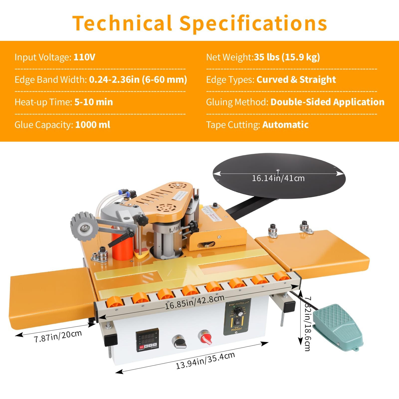 CHENNTAI Portable Edge Banding Machine, Curved and Straight General, Yellow