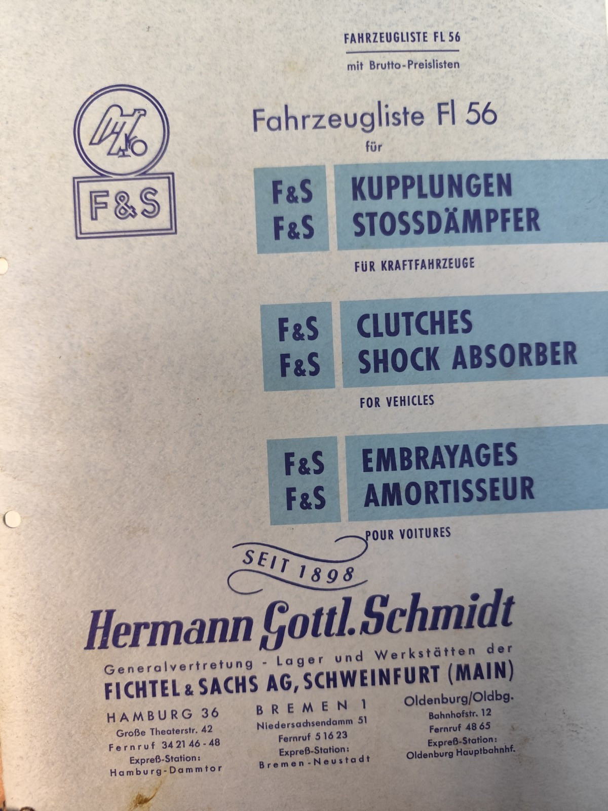 Fichtel & Sachs Hermann Schmidt catalogue FL 56 for example truck and bus commercial vehicle MK9