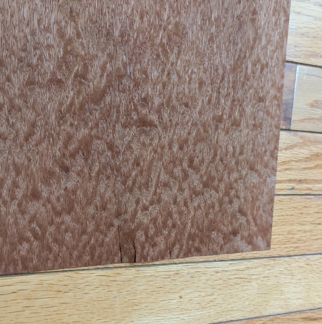 2 pcs sapele pomelle mahogany wood veneer 9 3/4″ x 19 3/8″ each 1/42″ cracks