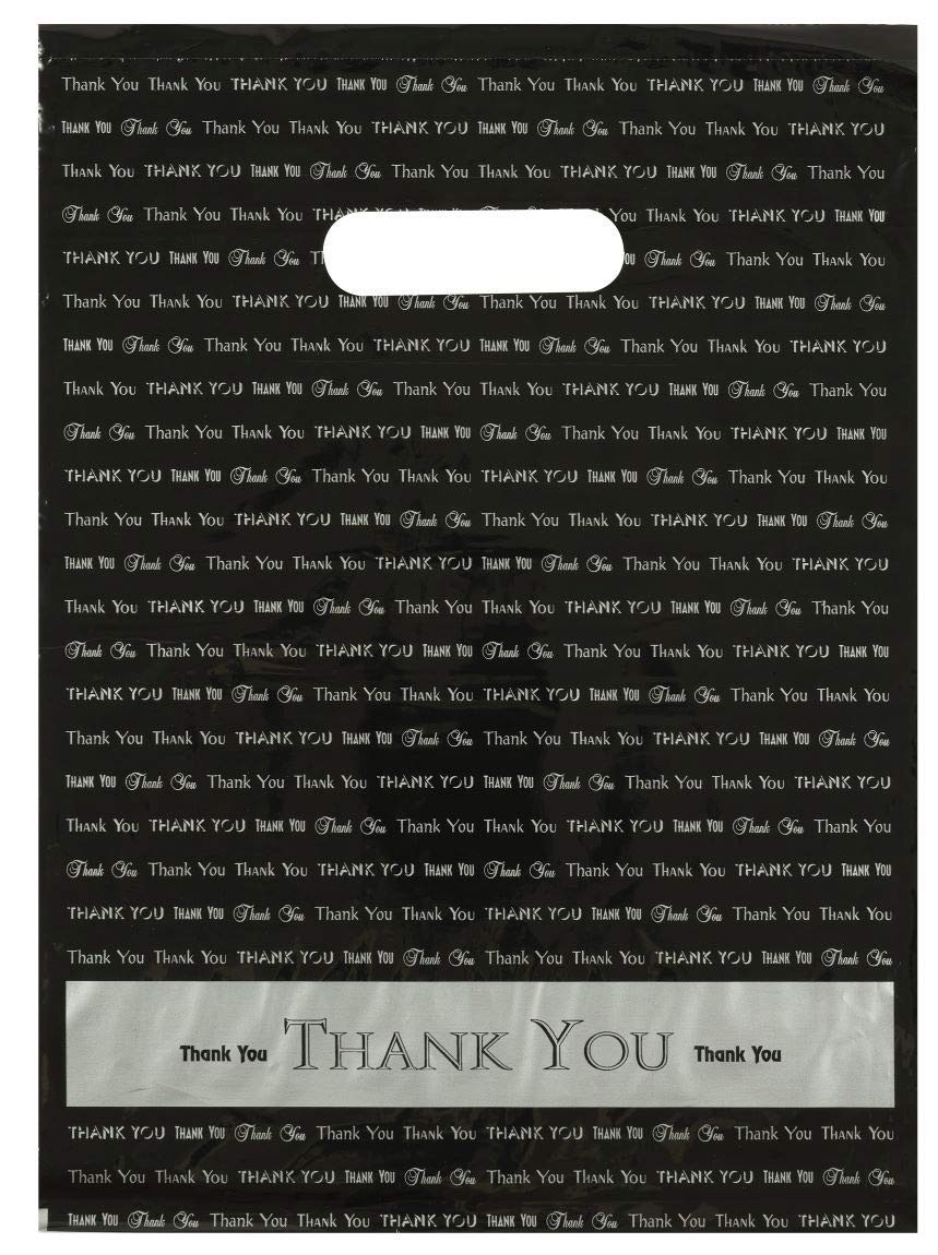 9×12 Black “Thank You” Die Cut Handle Plastic 50 Count (Pack of 1),
