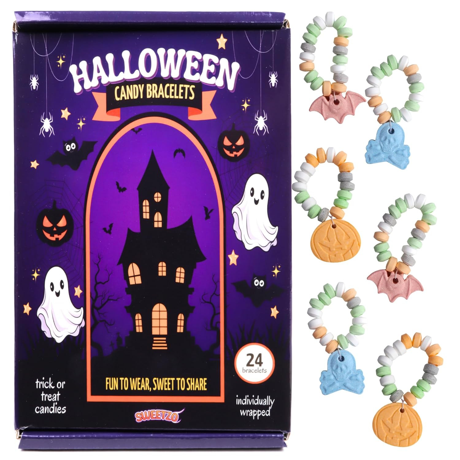 Halloween Candy Bracelets, Trick or Treat Pass Out Candies, 24 Count | Individua