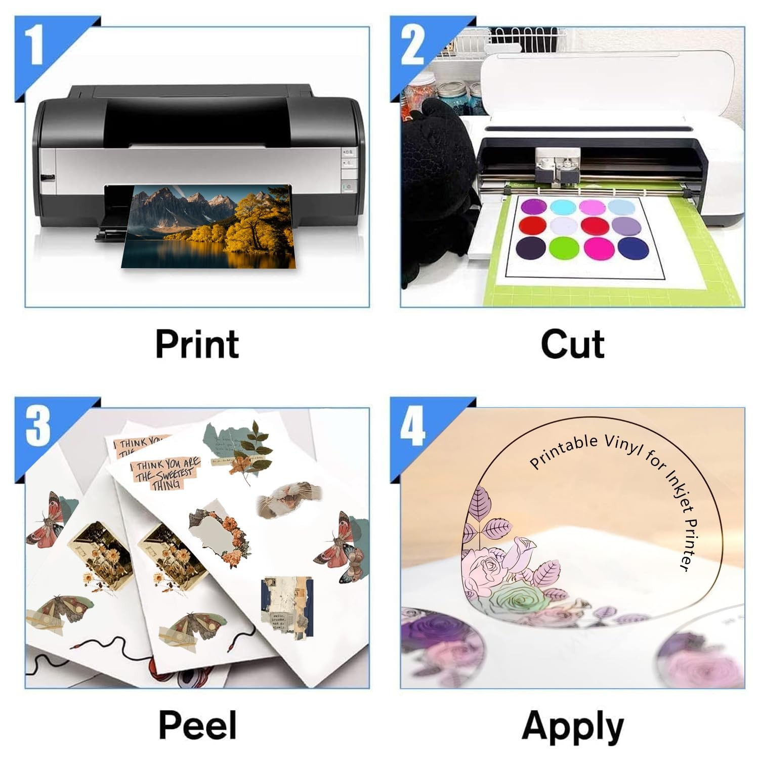 Premium Printable Vinyl Sticker Paper for Inkjet & Laser Printer, 100%Clean
