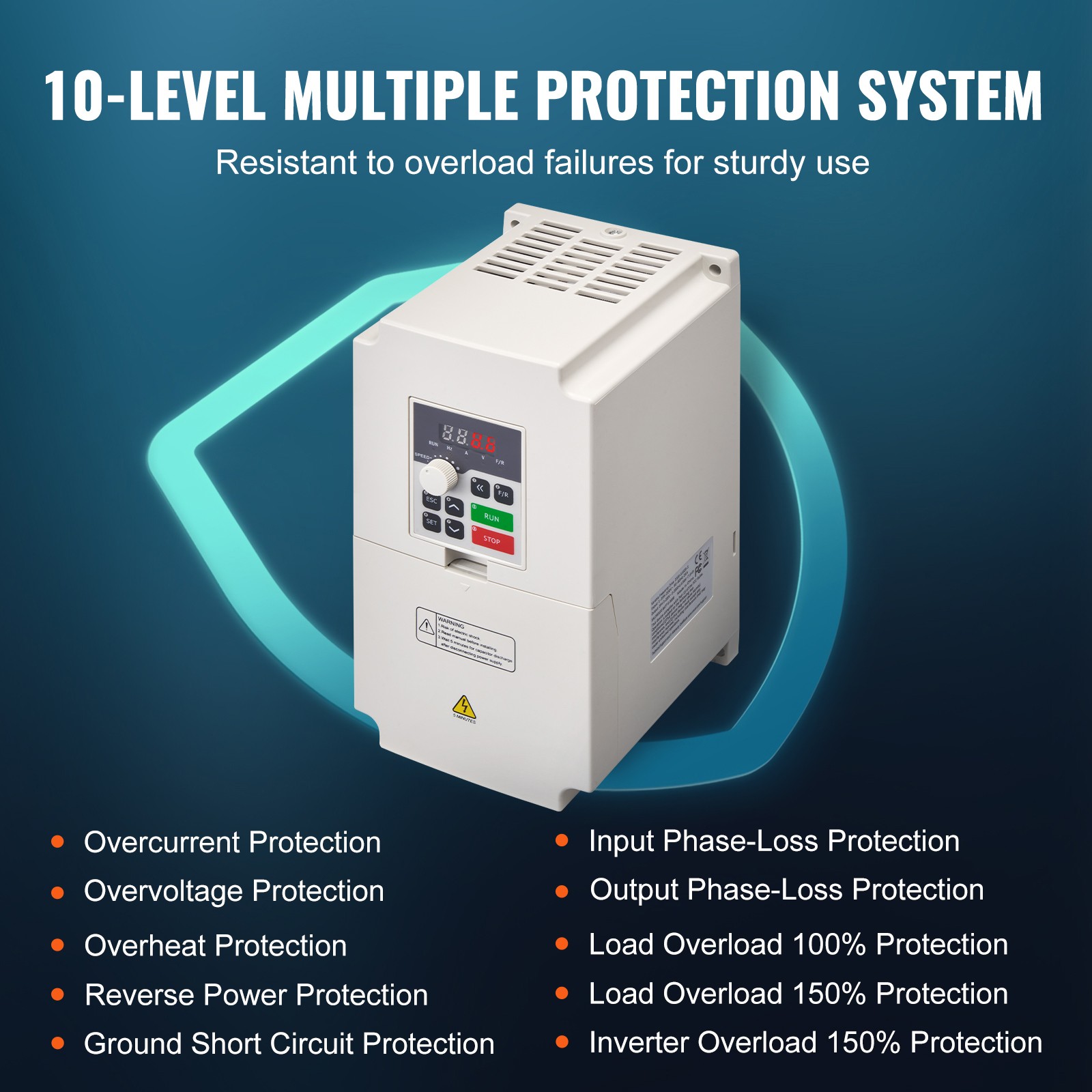 VEVOR 4KW Variable Frequency Drive VFD 220V RS485 5HP Motor Inverter Converter