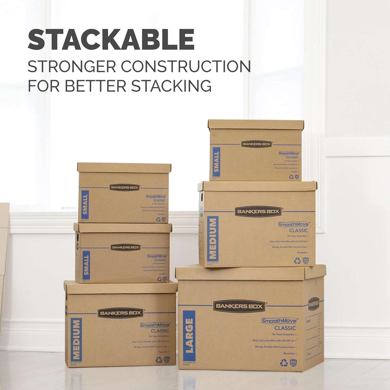 Classic Moving Box 12 Pack Kit, Reinforced Handles, Tape-Free Assembly, Box with