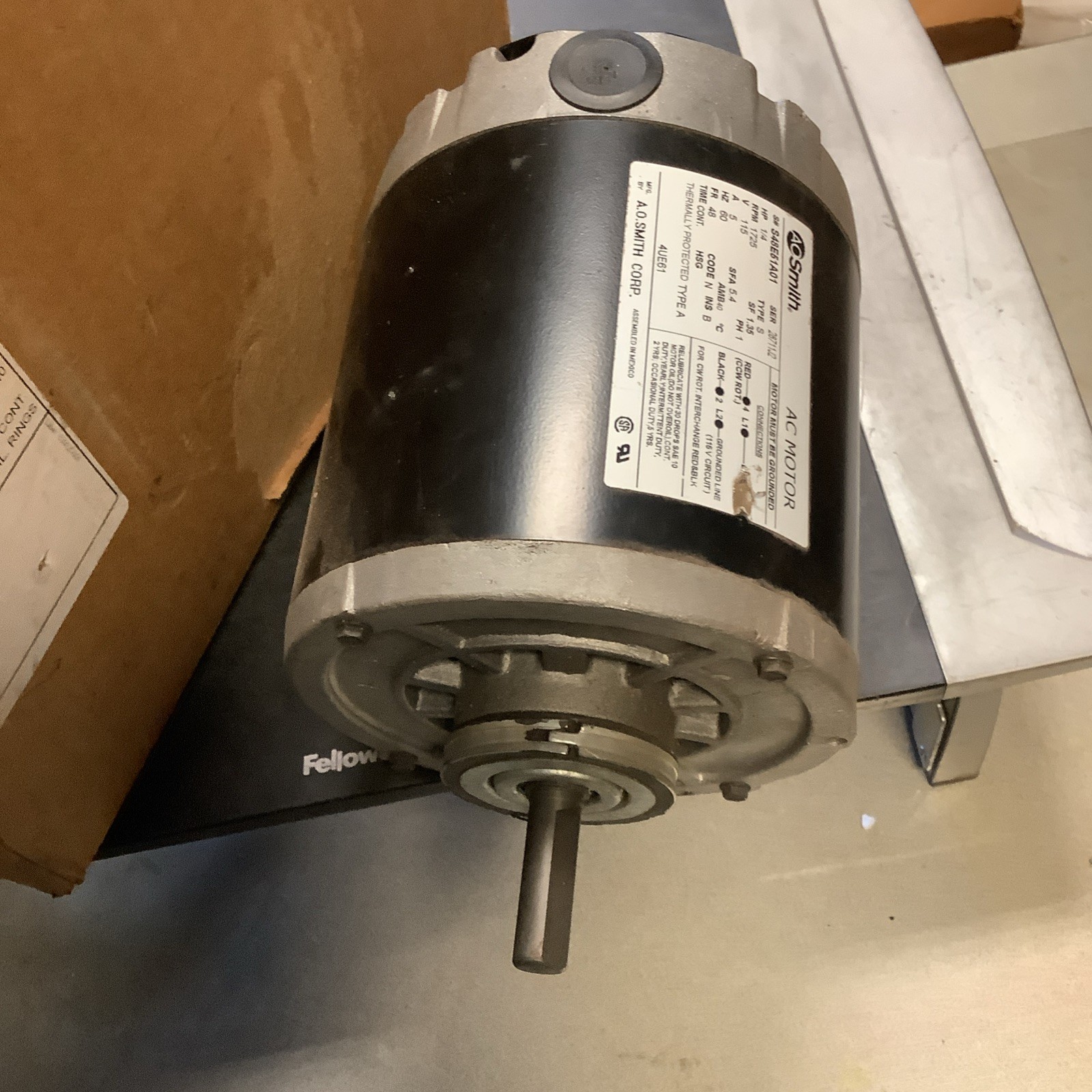 A.O.Smith 4UE61 Electric Motor, 1/4HP, 115V, 5.4AMP, 1725 RPM, 48 Frame