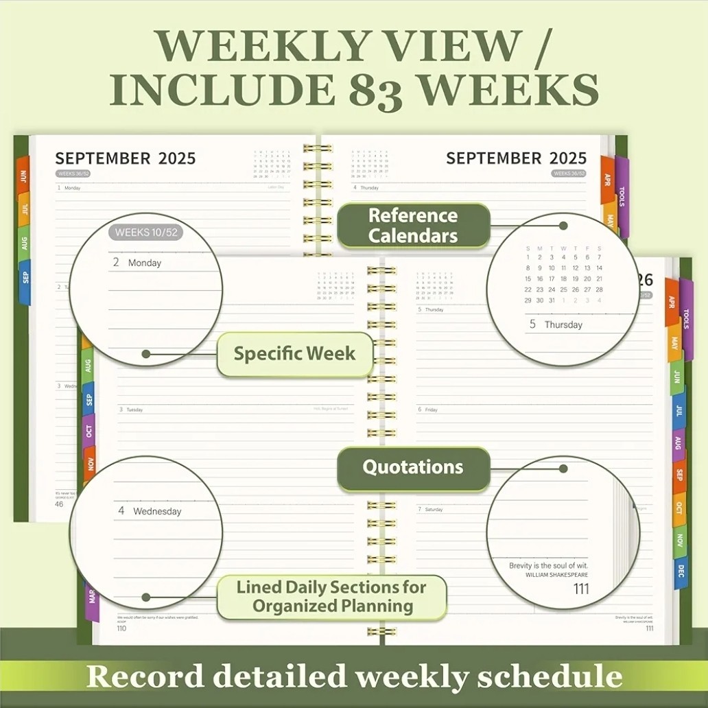 19 Months Planner, June 2025-Dec 2026, 8.5×11″ Daily Weekly, Monthly (Green)