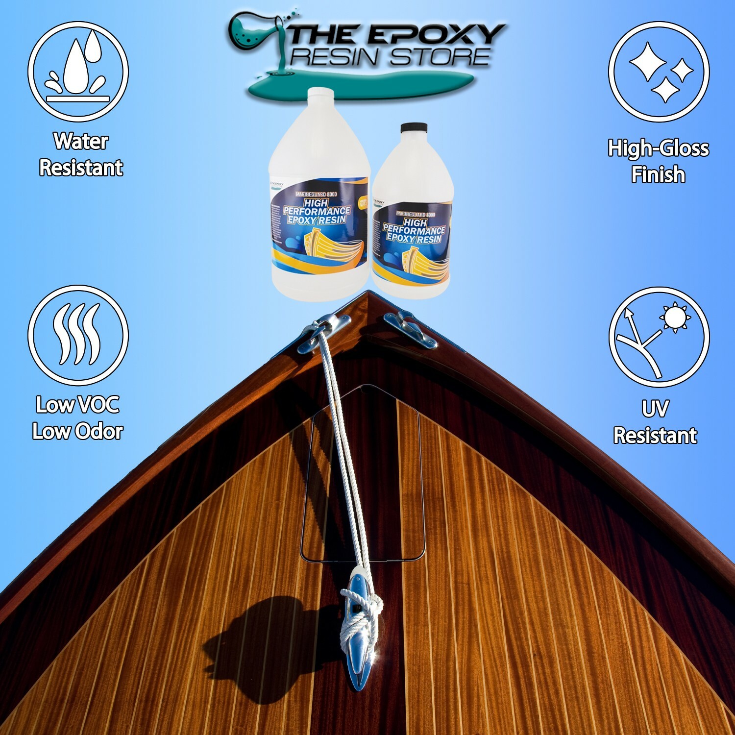 MARINEGUARD 8000 – CLEAR EPOXY RESIN, TABLETOPS, CONCRETE, FIBERGLASS -1.5 GAL