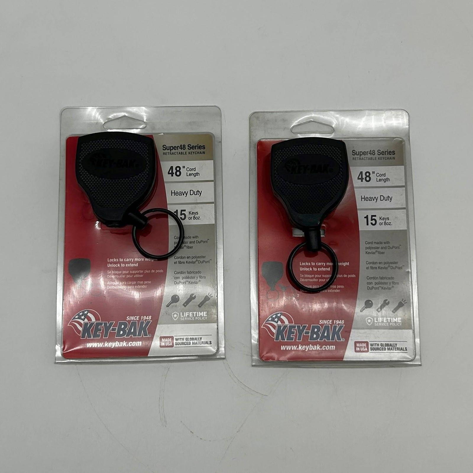 Key-Bak 0S48-803 Retractable Keychain Super48 Heavy Duty 48″ Cord 15 Keys 2pk