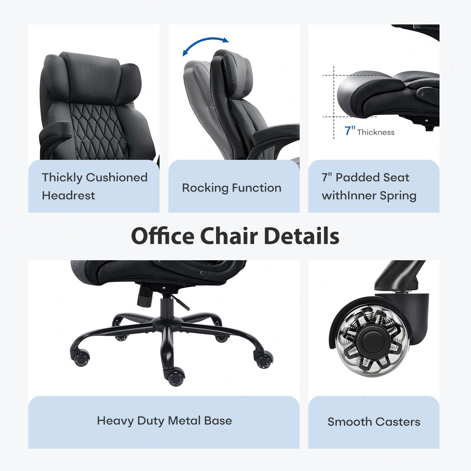 500LBS Big and Tall Office Chair Heavy Duty Executive PU Leather Wide Seat
