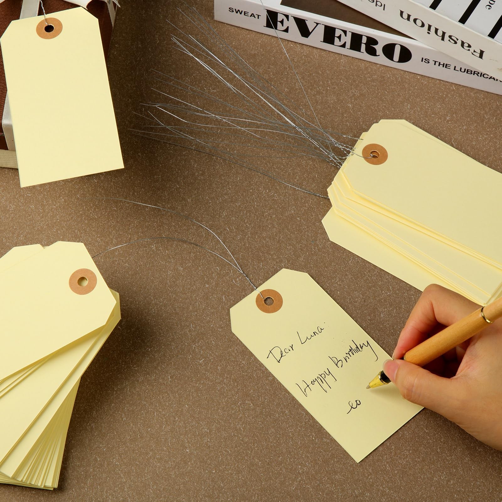 Blank Tags with Wire 4 3/4 x 2 3/8 inches Manila Hang Tags with String Labels