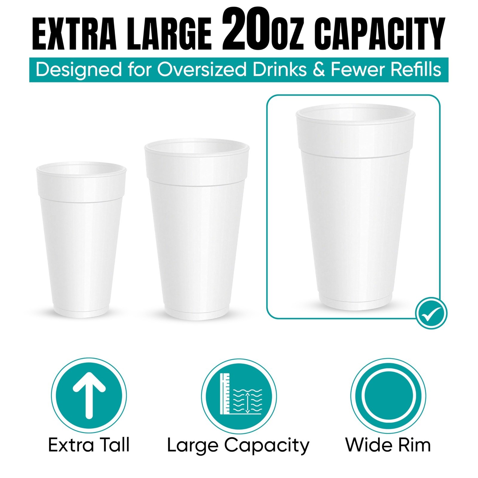 20 oz Insulated Foam Cups – 100 Pack, Durable Disposable Hot & Cold Beverage Cup