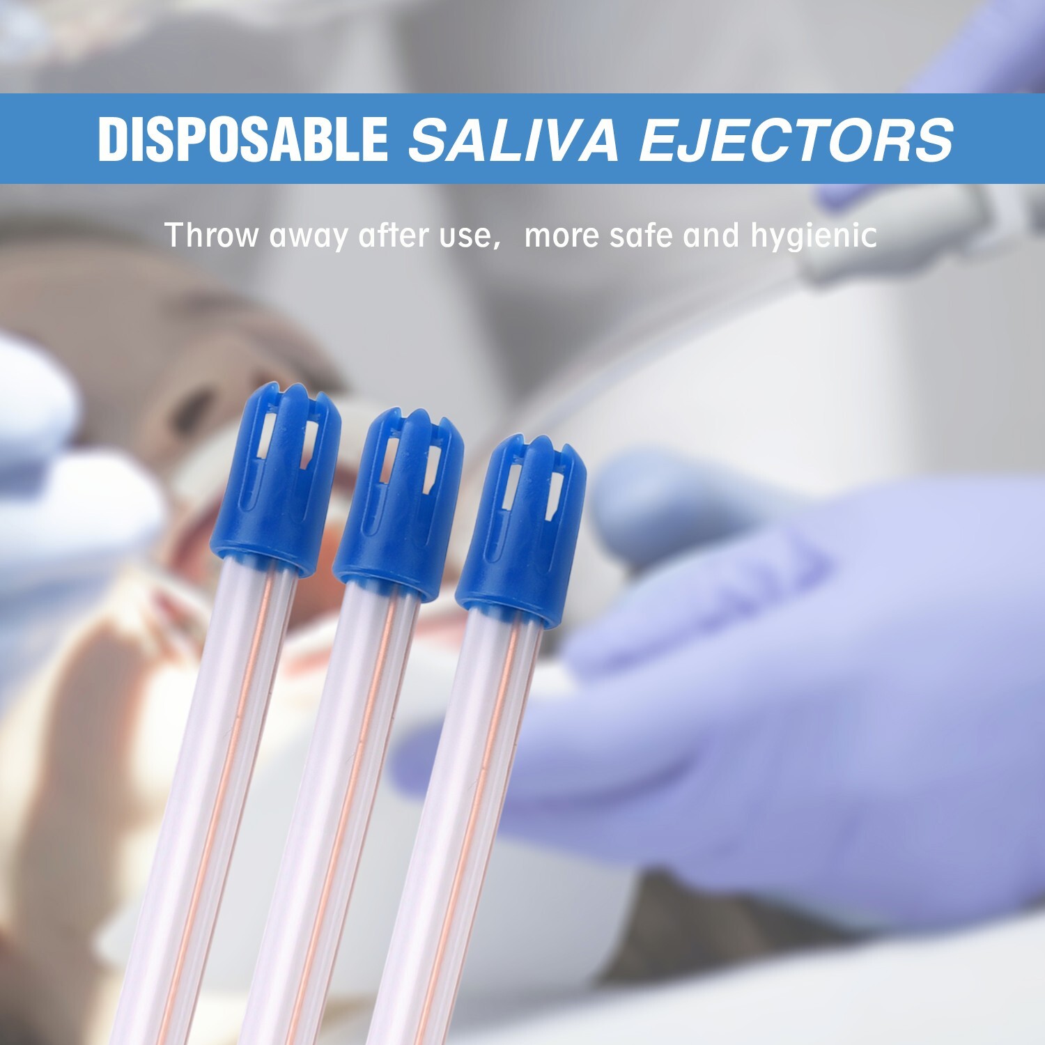 1000(10 Bags)CLEAR/BLUE Disposable Dental Saliva Ejector Evacuation Suction Tips