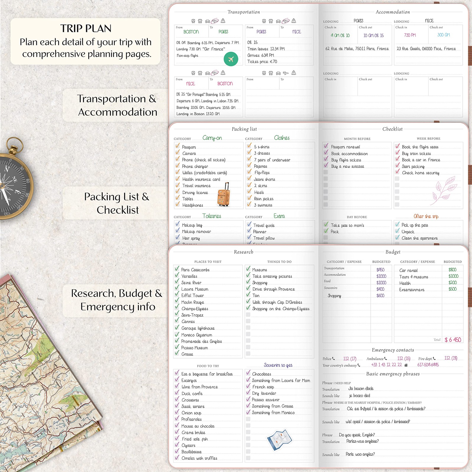 Legend Travel Planner – Vacation Itinerary A5 (5.8″ x 8.3″), Rose Gold