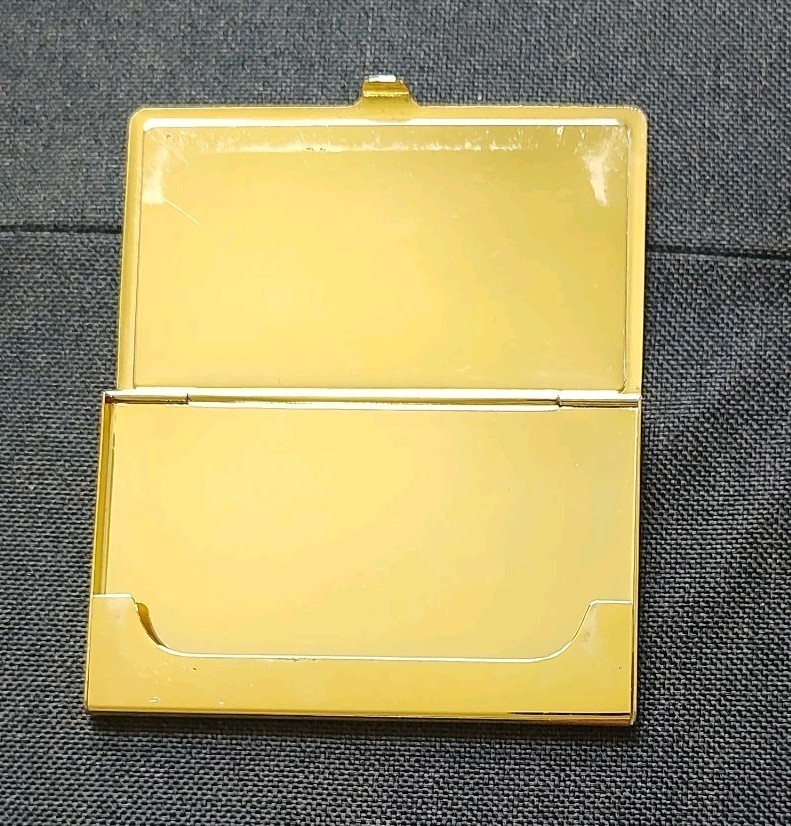 Vtg French Blue Enamel Business Card Holder Case Floral Gold Leaf Royal