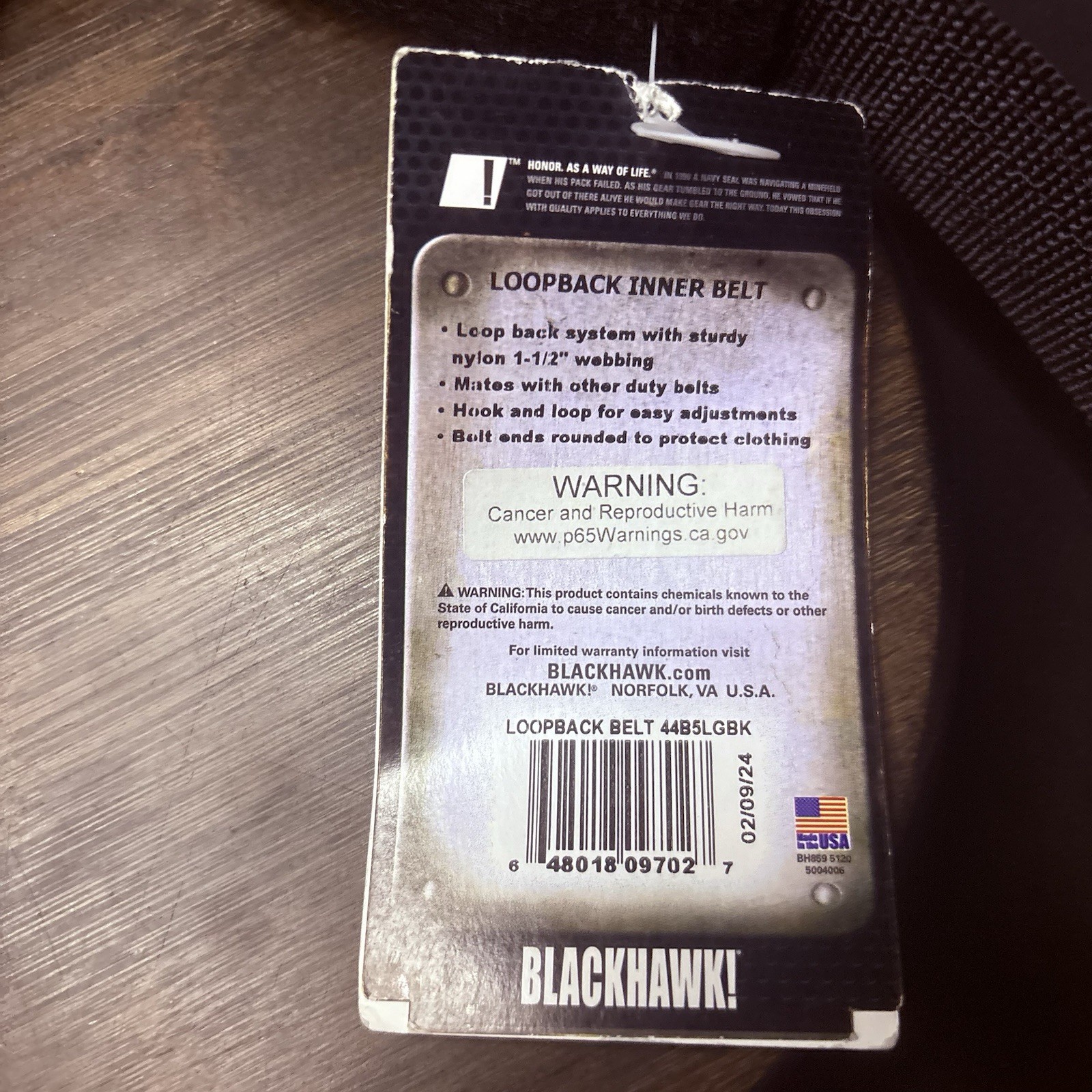 BLACKHAWK USA Loopback Inner Duty Belt Size Large 38″- 42″ Hook And Loop Outer