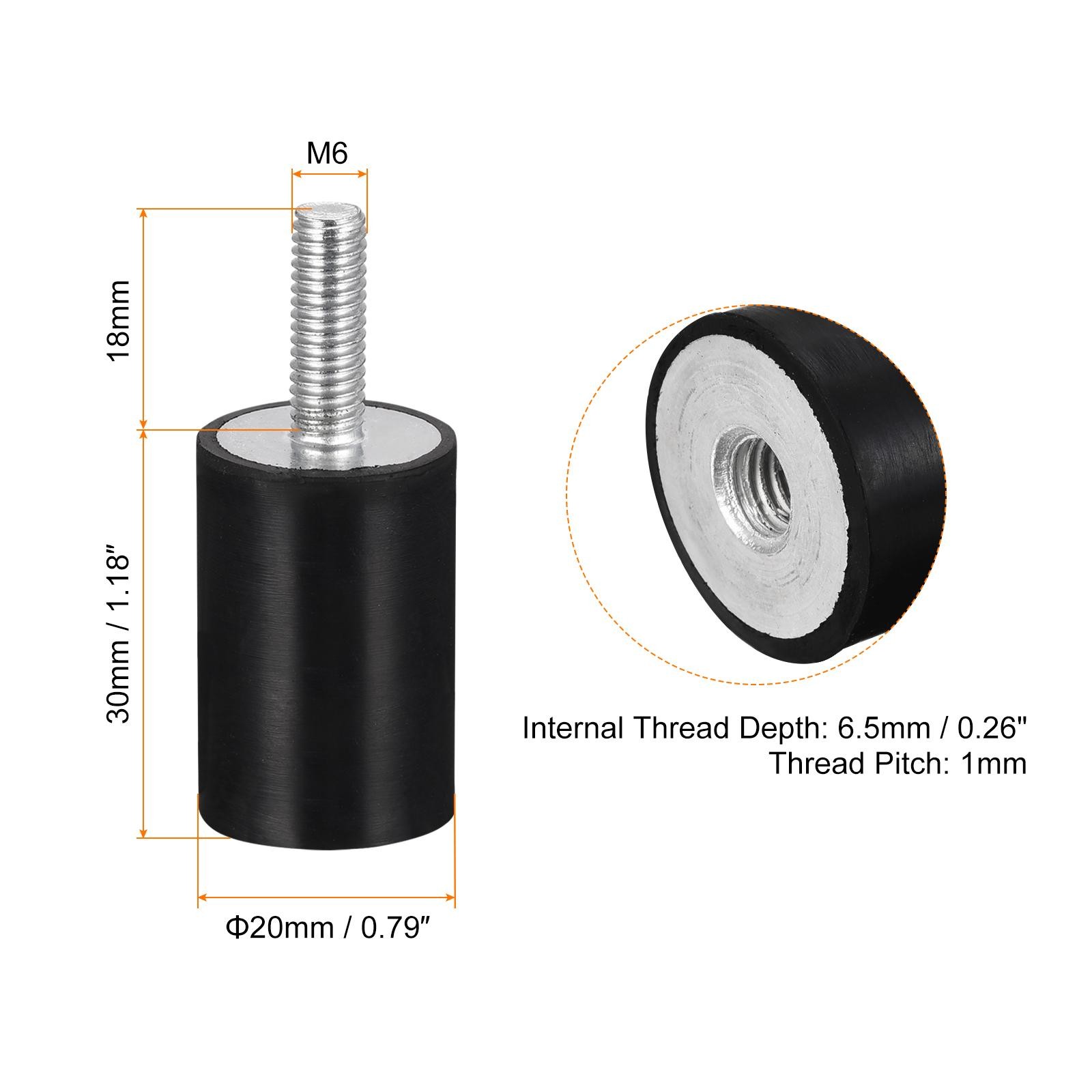4pcs Rubber Mounts M6 Male/Female Vibration Isolator Shock Absorber D20mmxH30mm