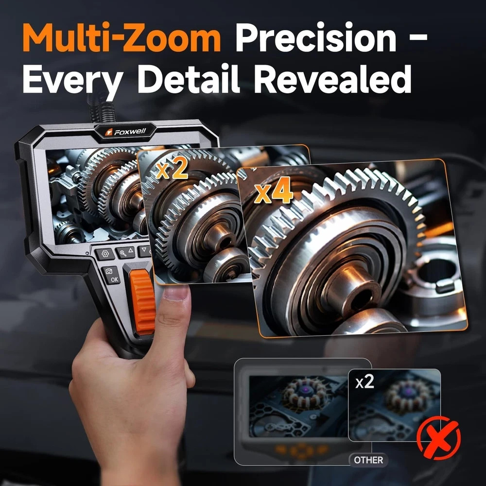 FOXWELL Elite Dual Lens 2-Way 220° Articulating Borescope, 0.25in Ultra-Slim …