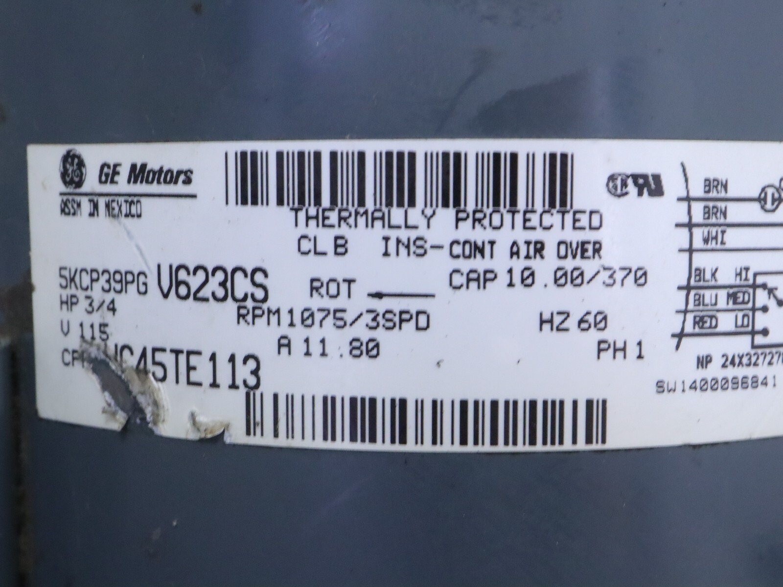GE Genteq 5KCP39PGV623CS Blower Motor 3/4HP 1075RPM 3SPD 115V 1PH HC45TE113