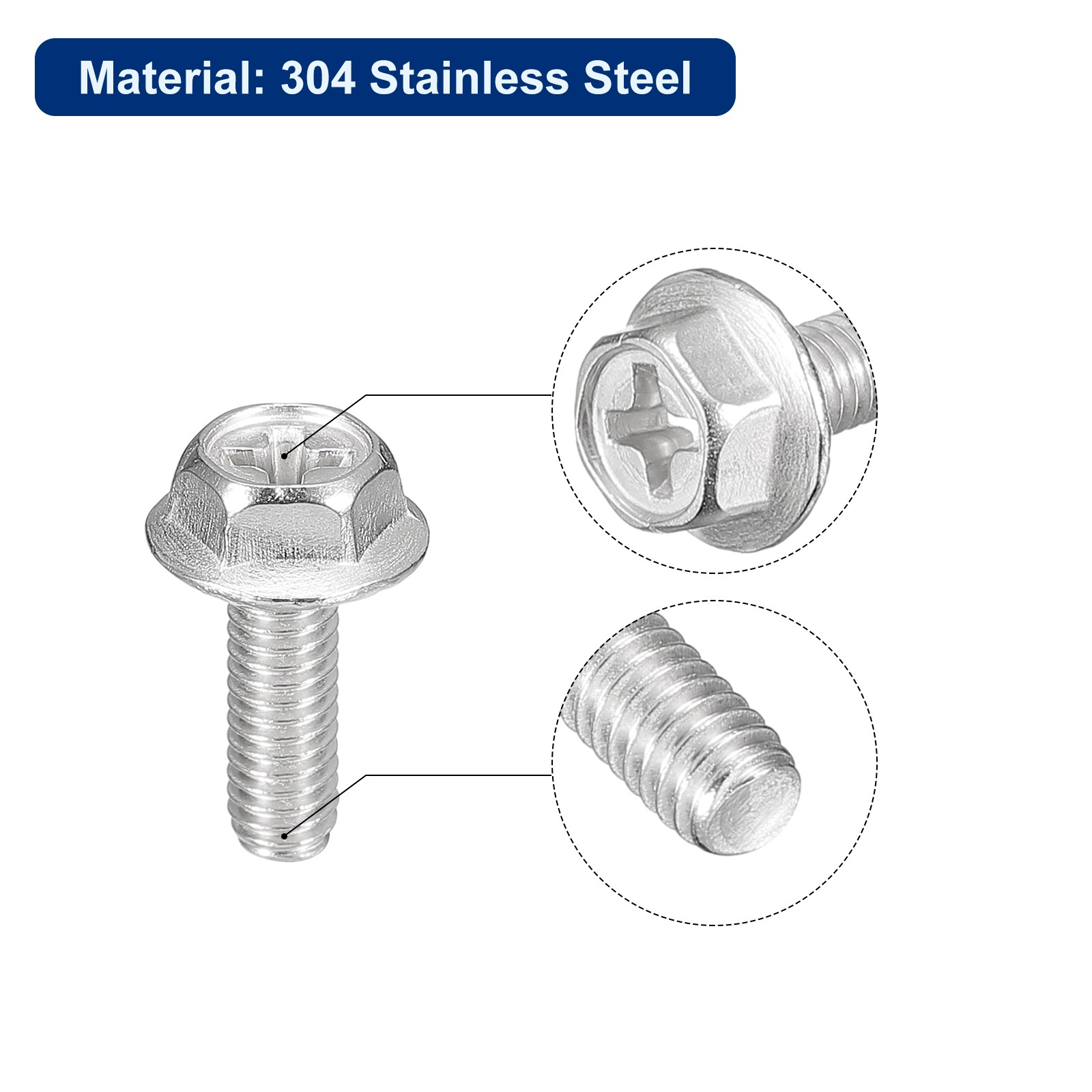 10pcs M4x12mm Phillips Hex Head Flange Bolts 304 Stainless Steel Screws