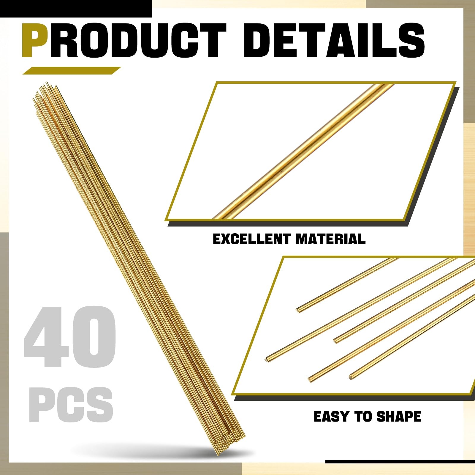 Moxweyeni 40 Pcs Brass Rods 1.5 mm 2 mm Brass Welding Brazing Rods Copper Alloy