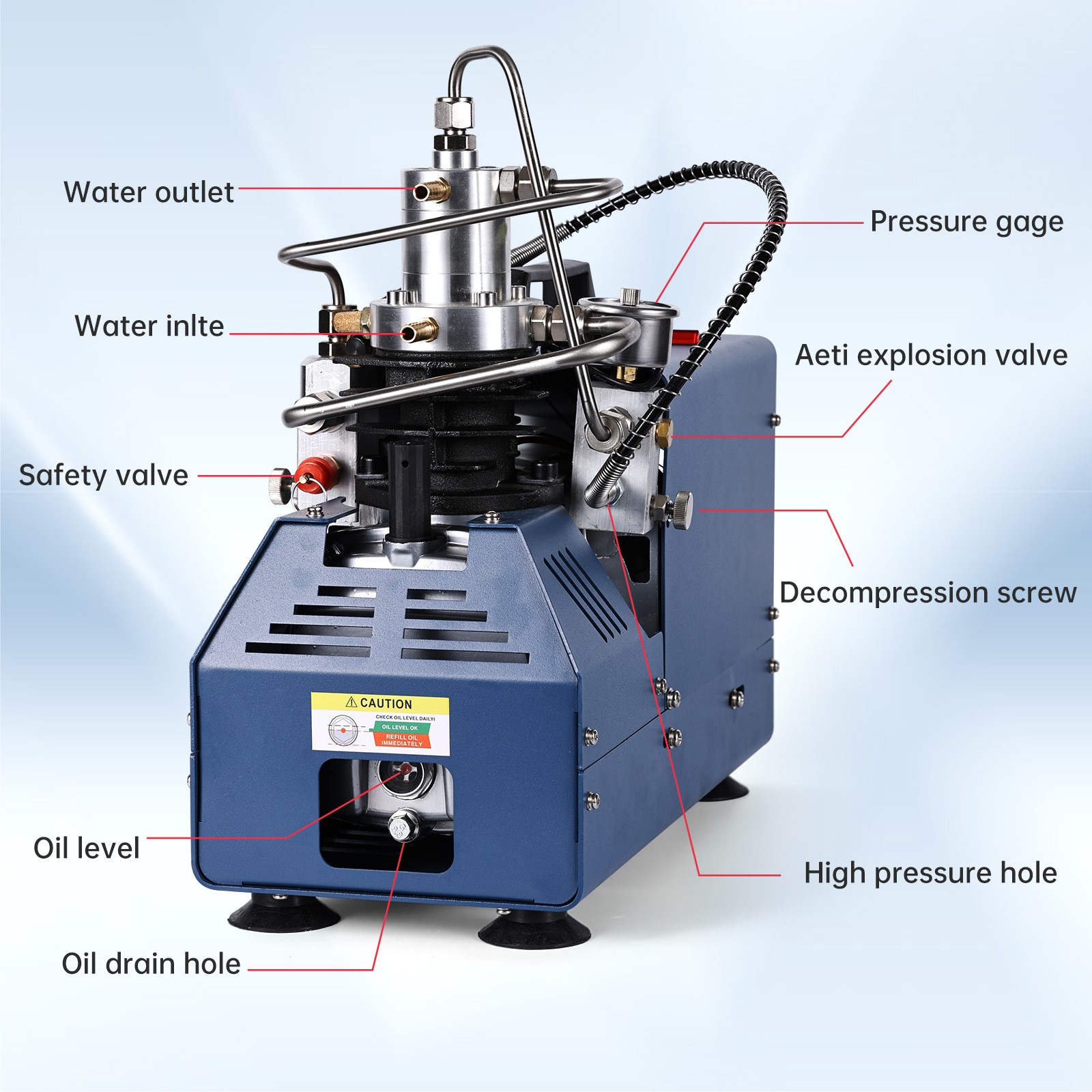 PCP Air Compressor 30Mpa/4500Psi Auto-Stop High Pressure Airgun Pump Diving Tank