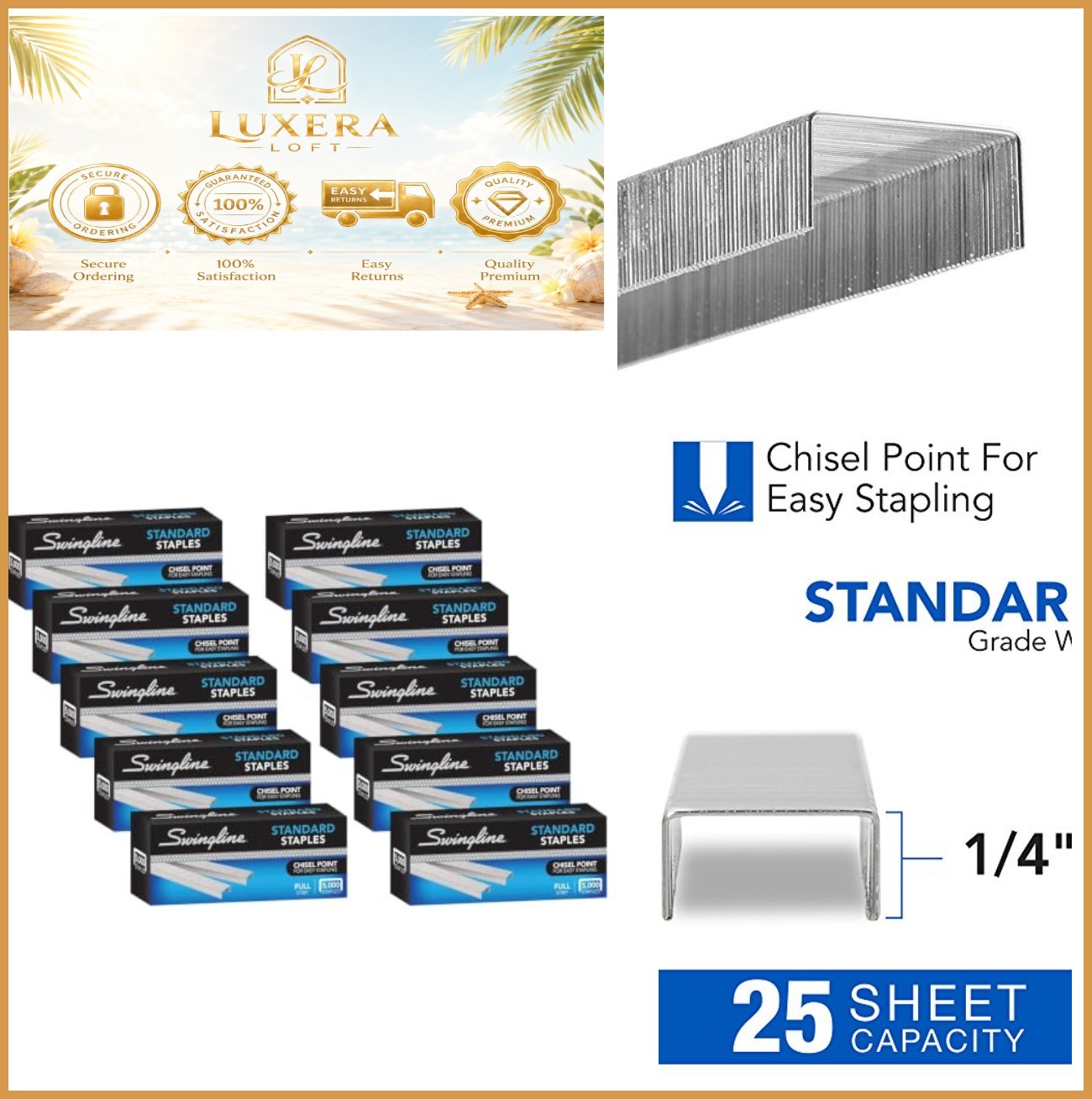 Standard Staples 1/4″ Chisel Point 25 Sheet Capacity 50,000ct 10 Boxes