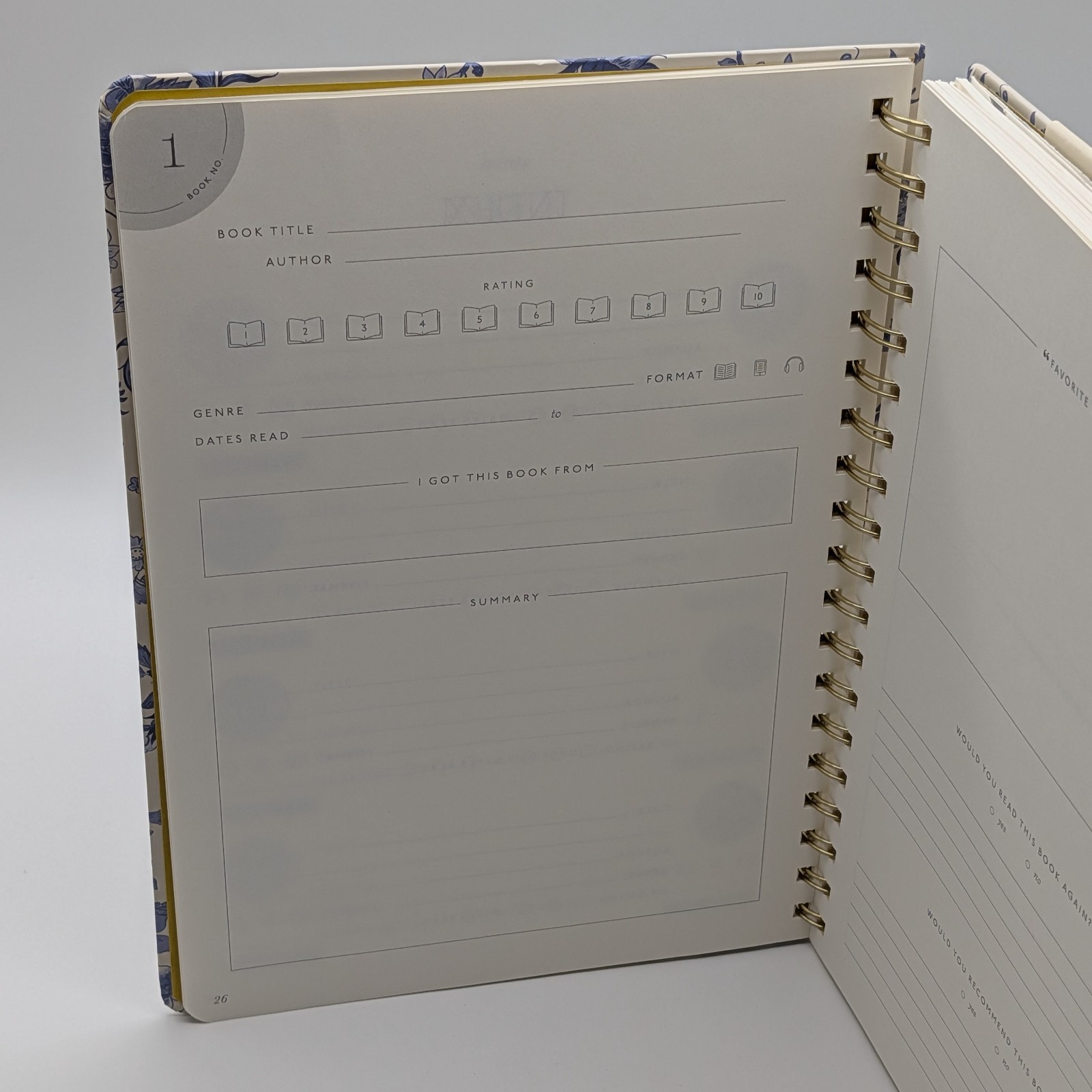 PAPIER Reading Journal Toile Blue B5 Hardcover Spiral Bound 24 Book FREE SHIP