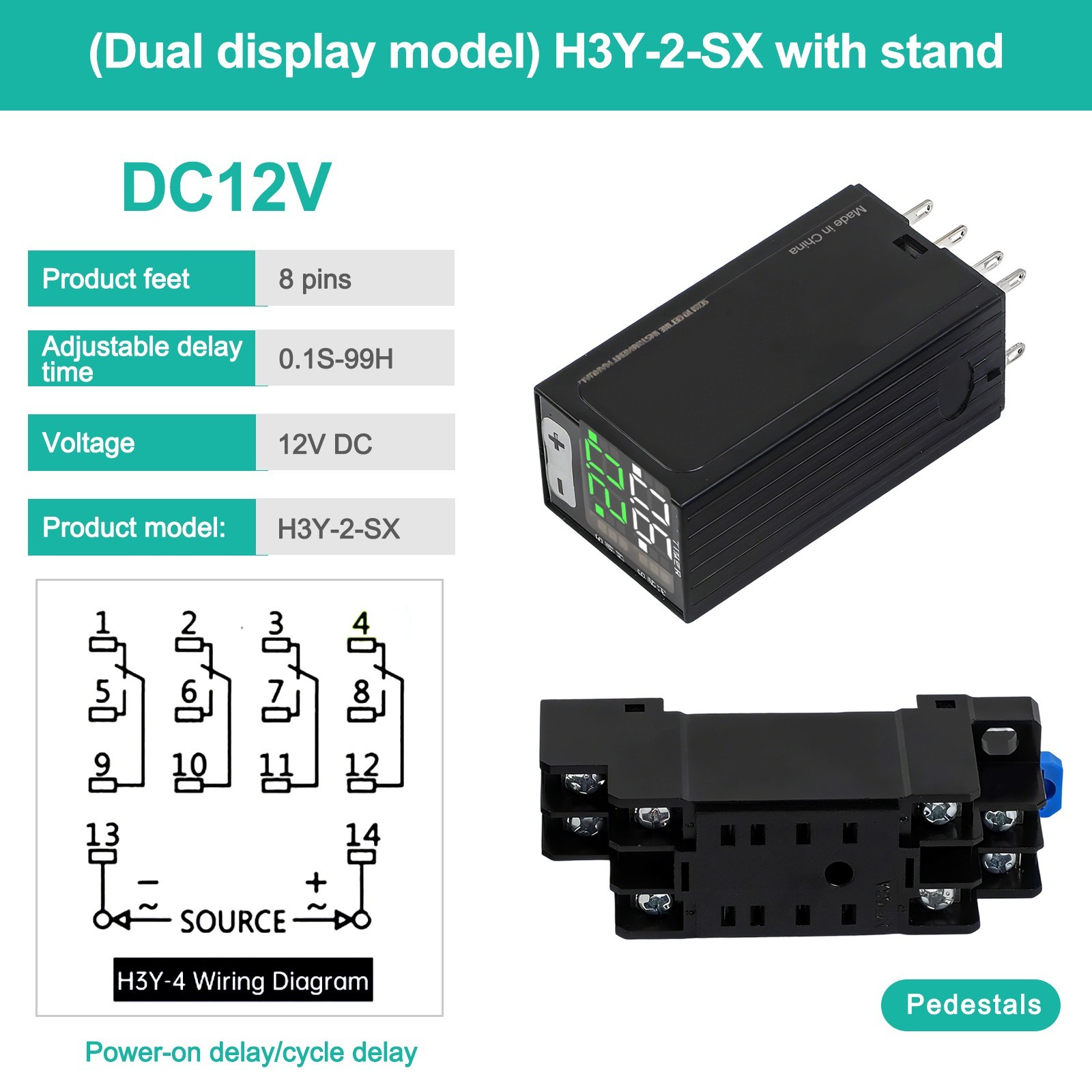 LCD Digital Timer Relay 12 VDC Dual Time Control With Plug-in Terminal Socket