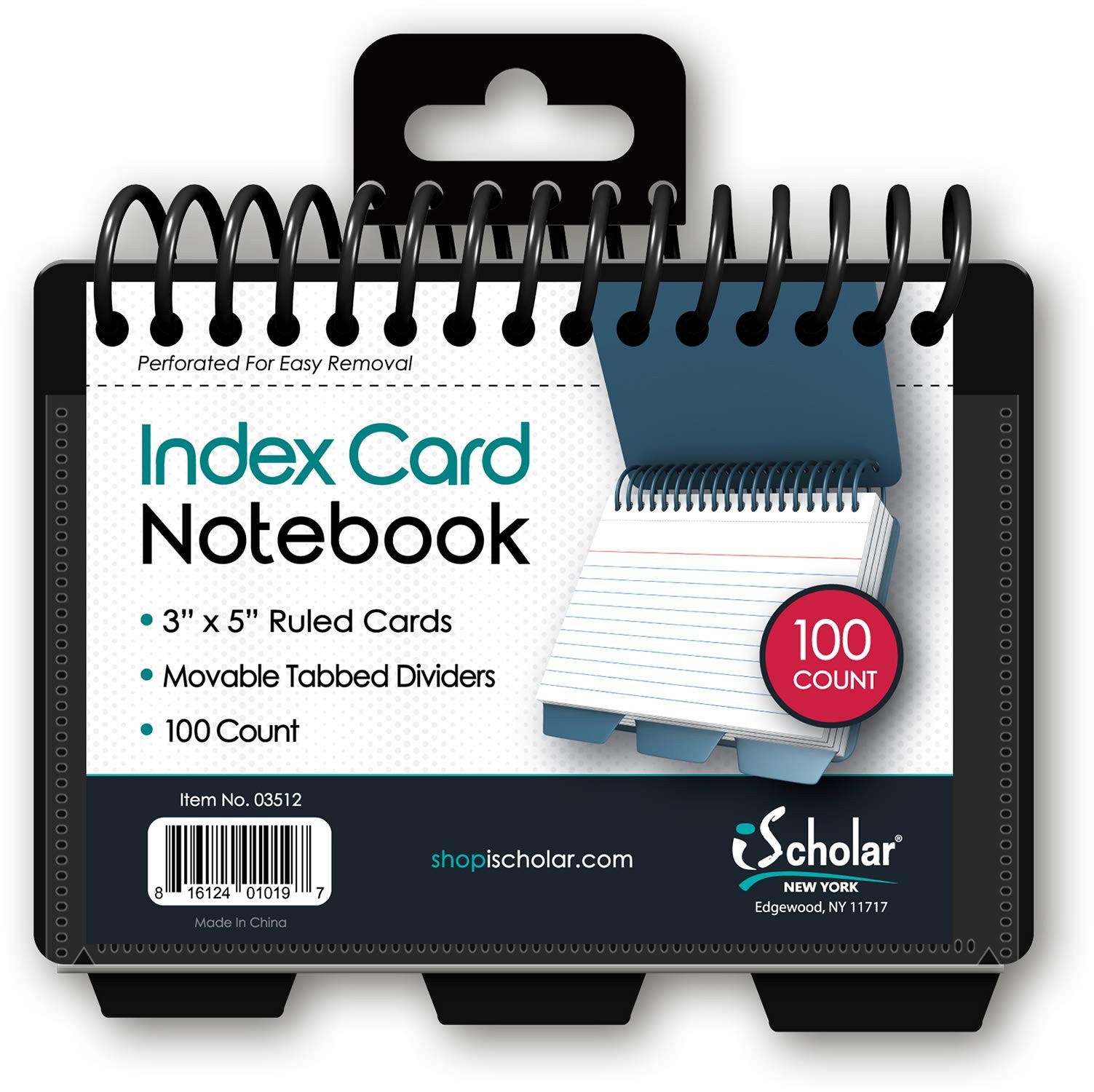 iScholar Index Card Book, Poly Wire, 3 Tabs, Color Will 3×5 inches, Clear