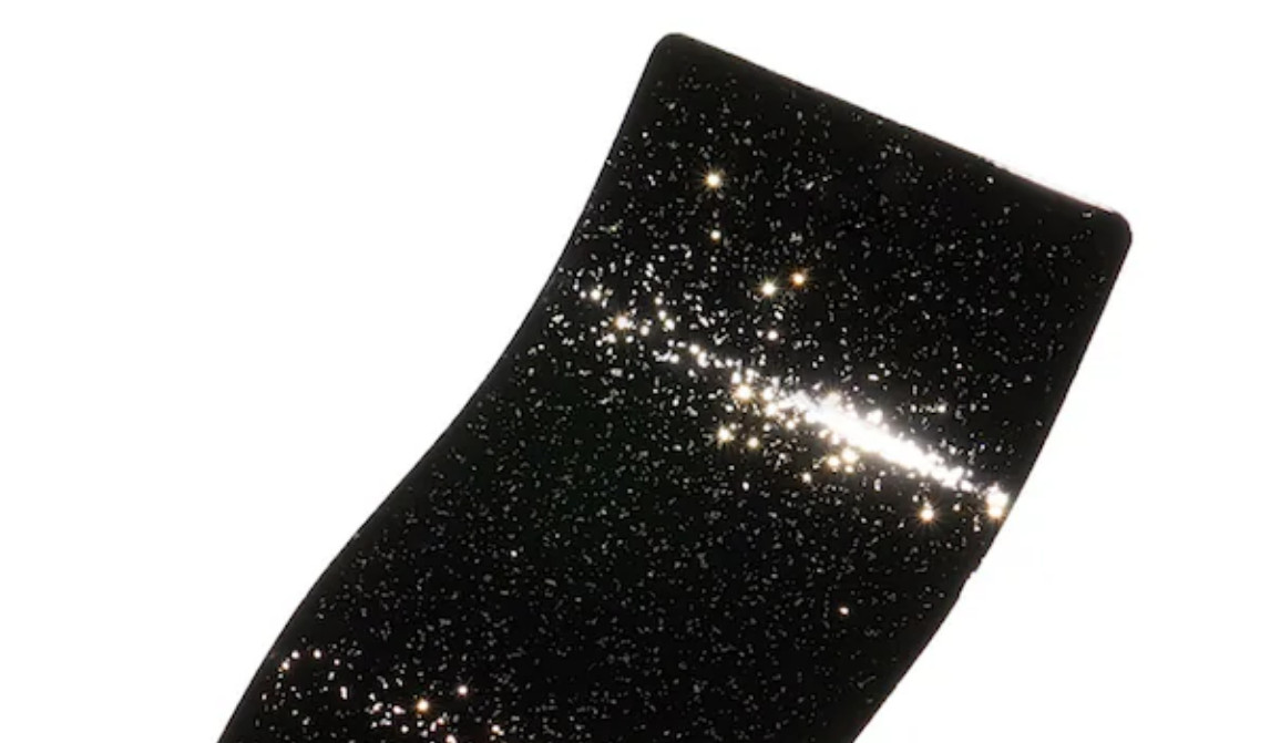 Rockstar Sparkle Clear Metallic Powder Coating 1 LB Shown over Black