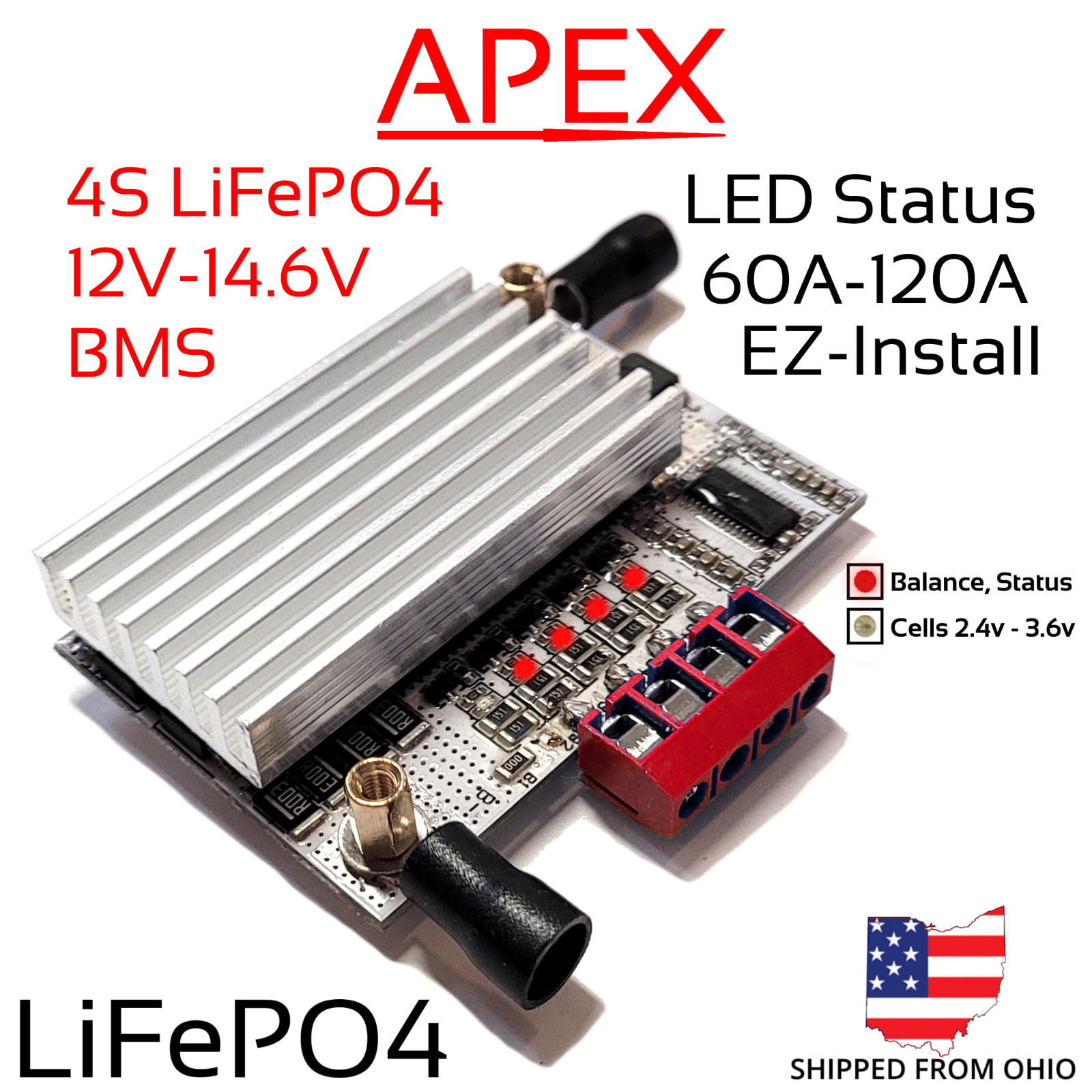 Plug and Play 4S 120A 12v 14.6v LiFePO4 BMS Battery Balance 12.8v