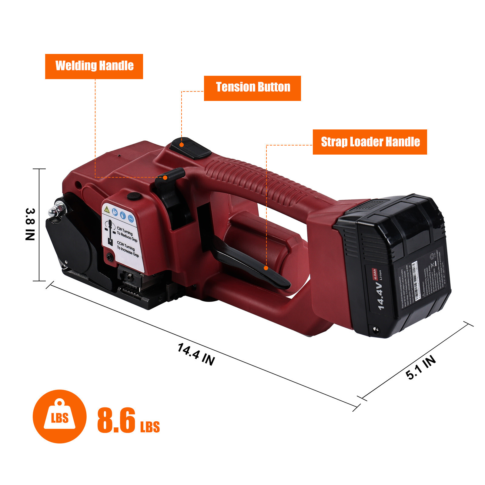 Electric Strapping Machine with 4500N Tension LCD 4000mAh for 1/2–5/8″ PET/PP