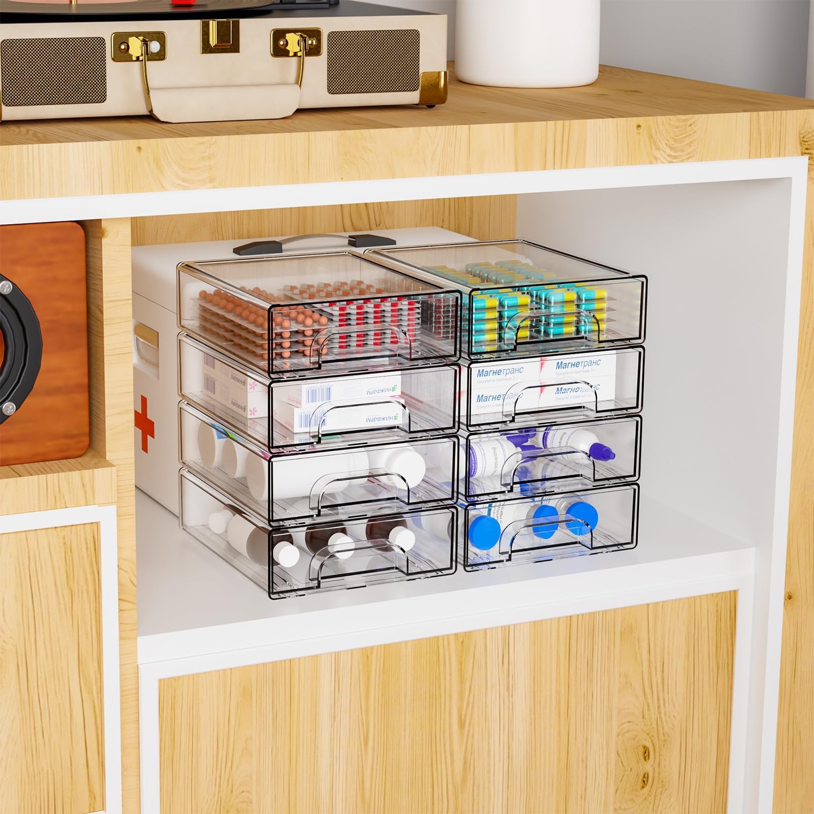 8 Pack Acrylic Drawer Organizer, 2.2in Tall Stackable Clear Storage Bin Part