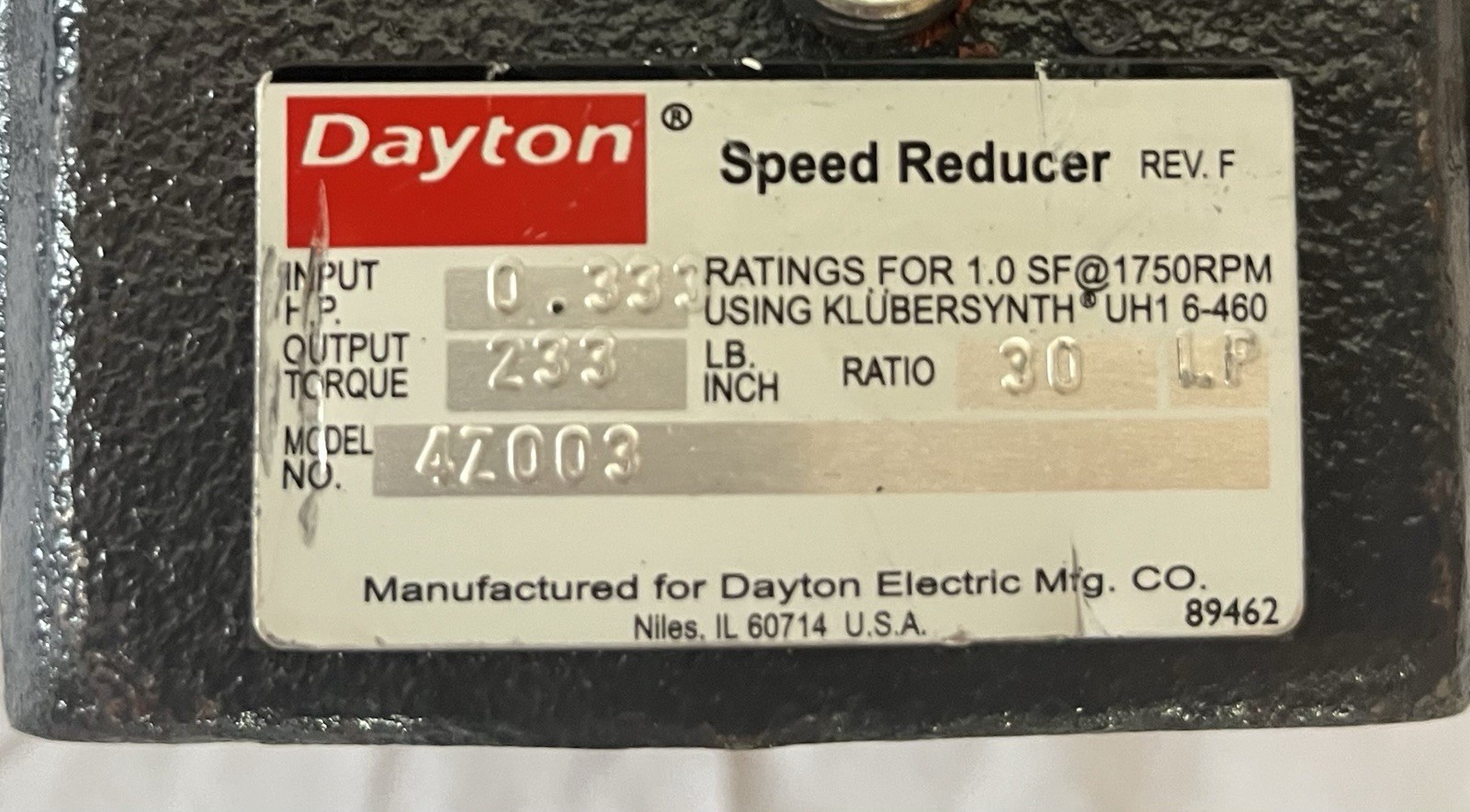 Dayton Speed Reducer Model 4Z003