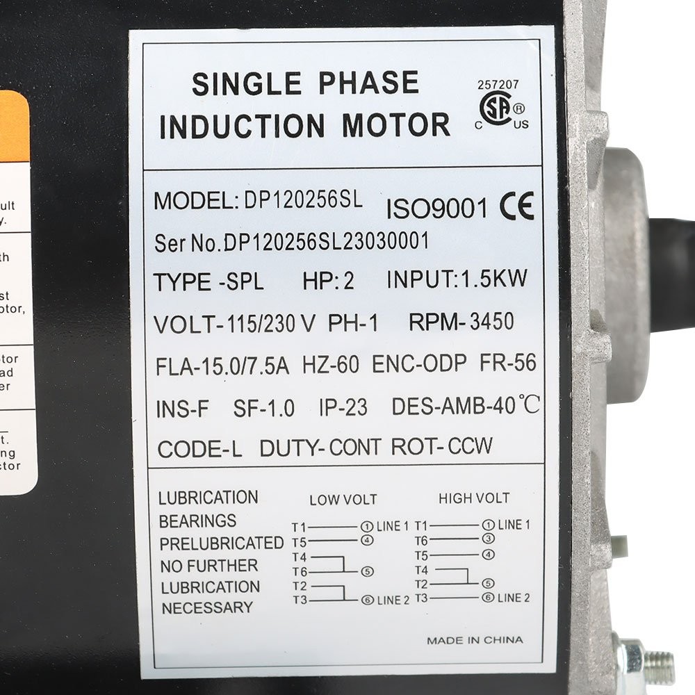 2 HP SPL Compressor Duty Electric Motor 3450 RPM 56 Frame 5/8″ Shaft 115/230 V