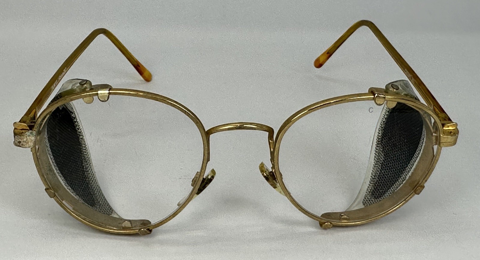 Vtg Crews Z87 Aviator Gold Safety Glasses w/ Side Shields 145 mm *Scuffed Lenses