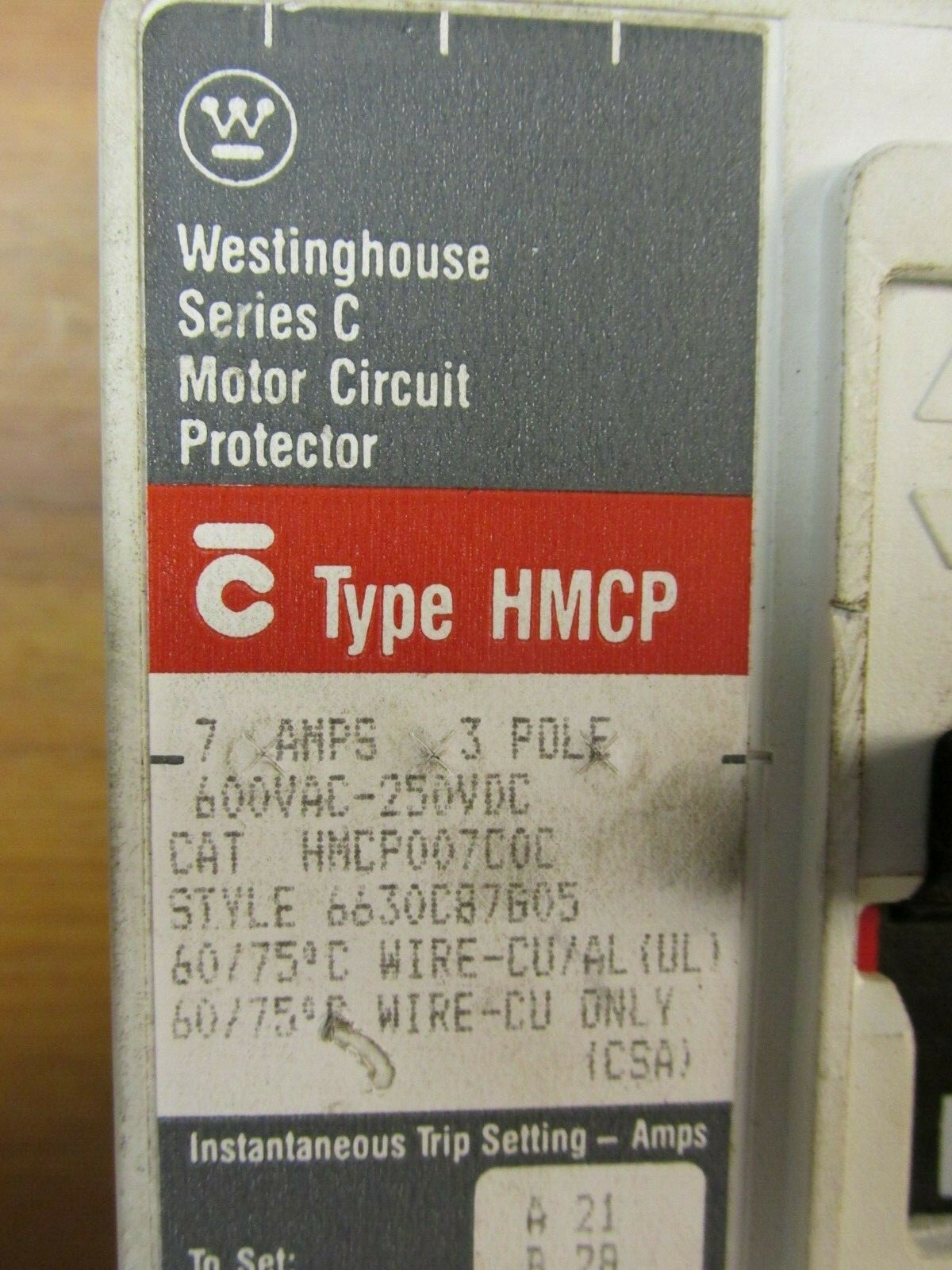 WESTINGHOUSE MOTOR CIRCUIT PROTECTOR 3 POLE 7 AMP HMCP007C0C… VA-135B