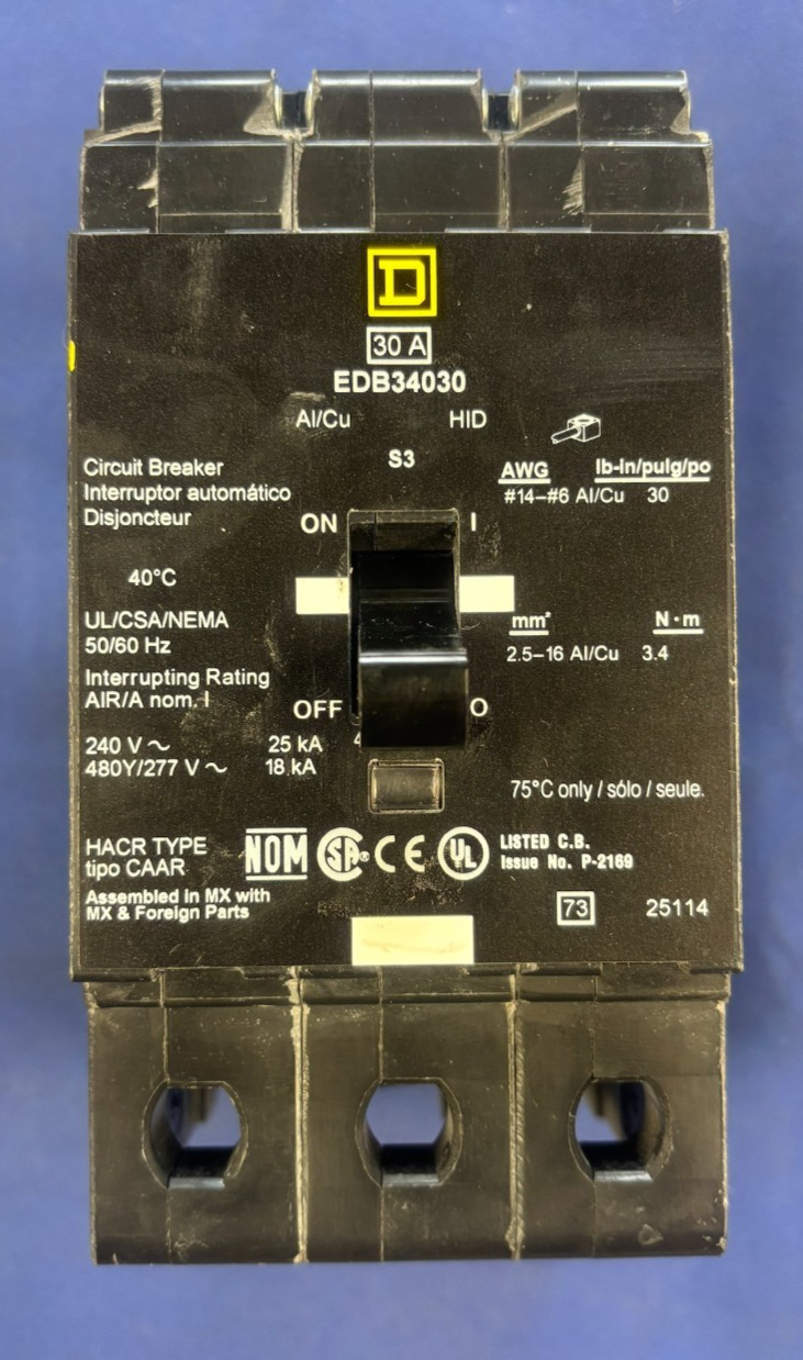 NEW NO BOX Square D EDB34030 30A 3P 480/277V 480/277V EDB34030