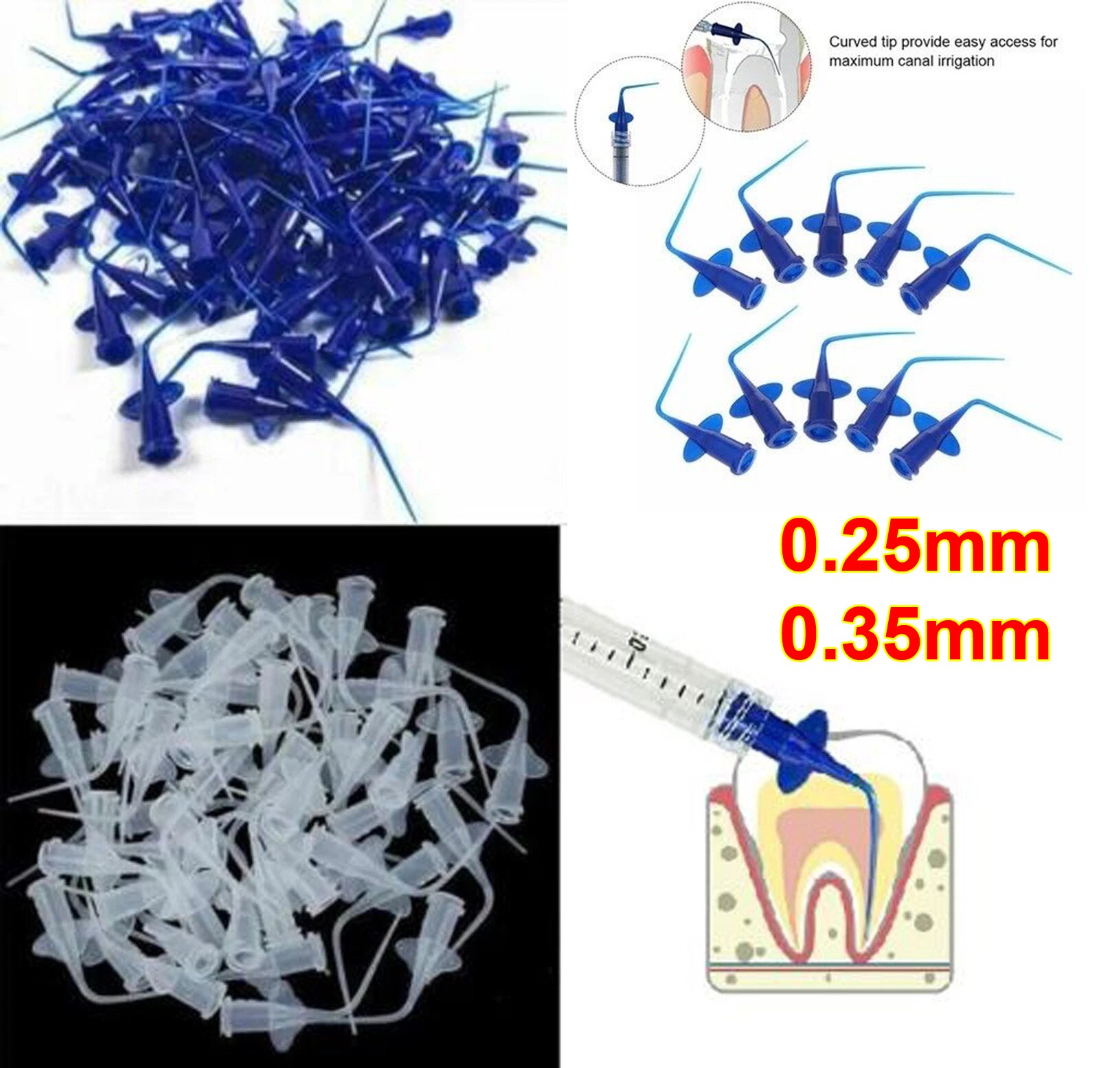 0.25/0.35mm Dental Endo Irrigation Needle syringe Tips Disposable Irrigator Tip